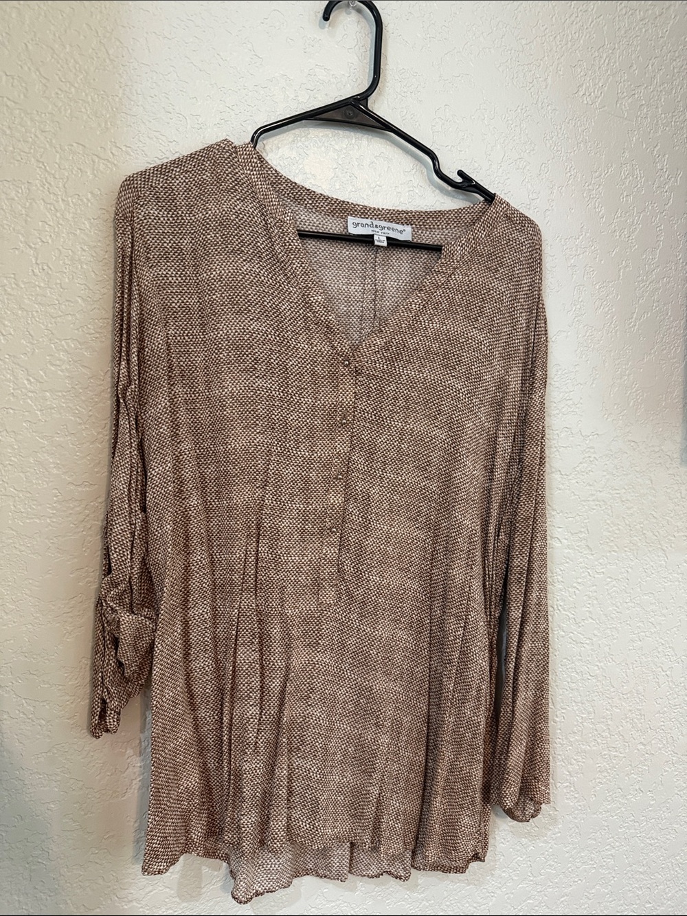 grand & greene Brown Textured V-Neck Tunic Top
